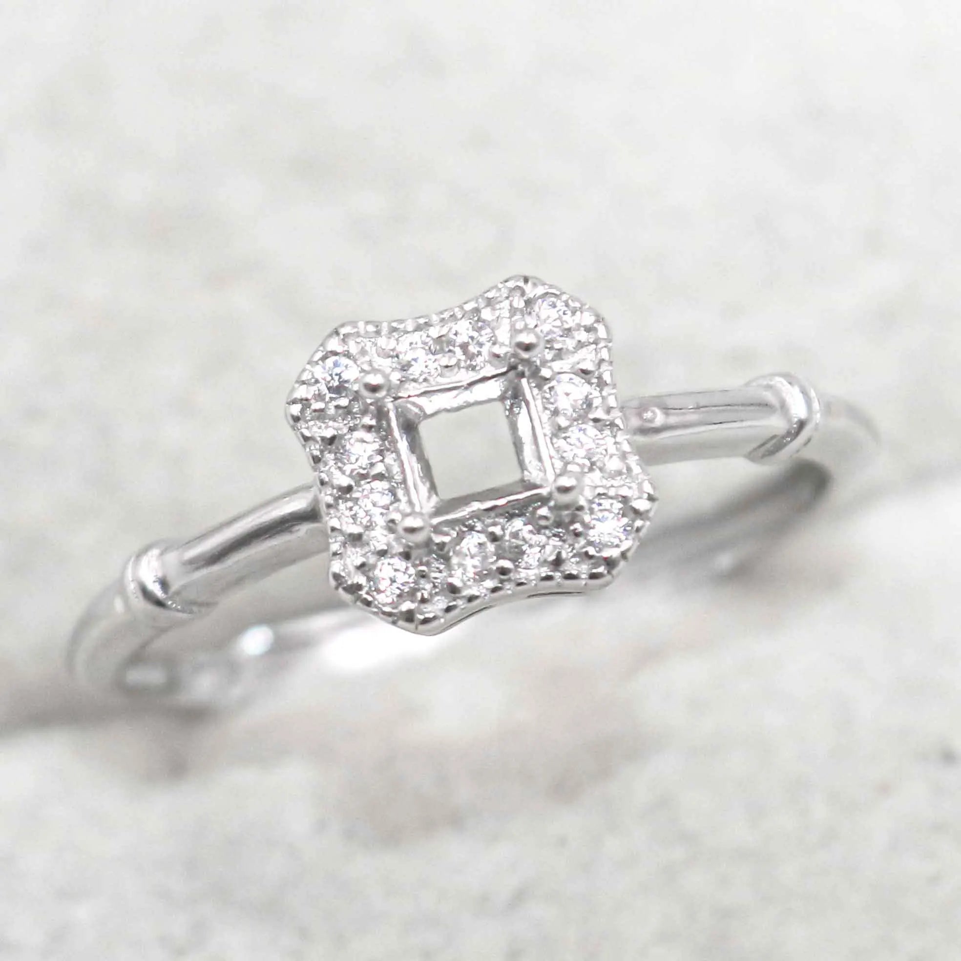 Sterling Silver 3*3mm Semi Mount Ring Square Shape Empty Frame Blank Claws Setting S925 Base Without Center Stone for Inlay DIY