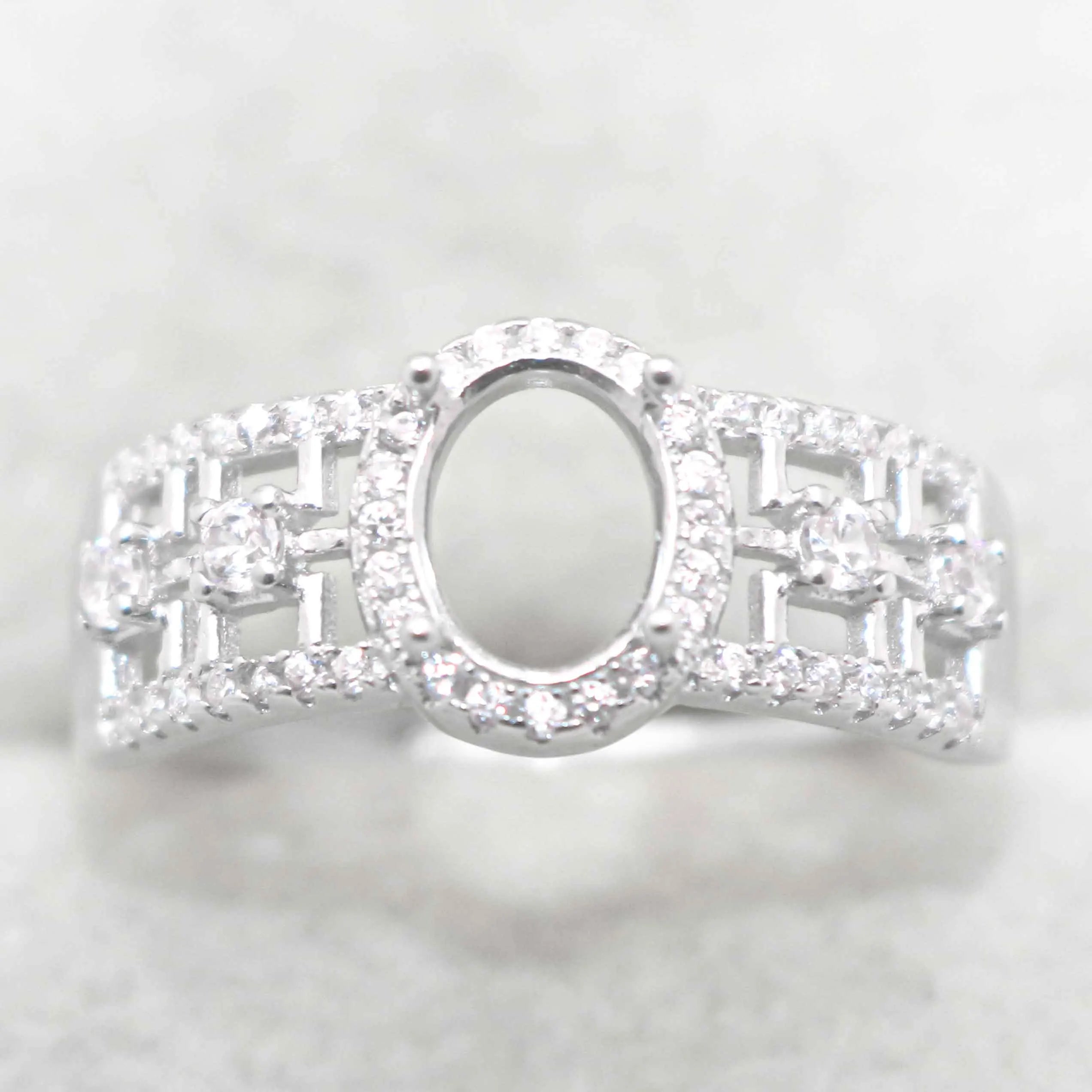 Sterling Silver 6*8mm Semi Mount Ring Frame Empty Blank Support Claw Setting S925 Base Holder Without Center Stone for DIY Inlay