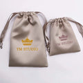 Custom Golden Logo Silk Satin Drawstring Bags Hair Extension Packaging Dust Gift Pouch Bags