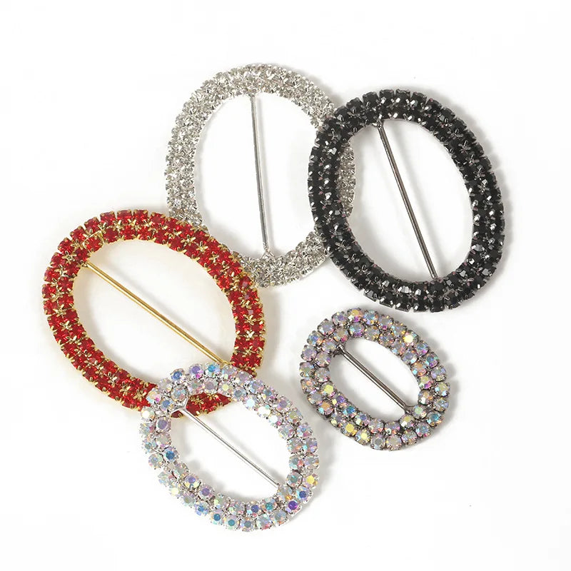 Double Ring Rhinestone Shoe Buckle Popular Glass Decorative Belt Accessory with Fired Welding Wire for Shoes and Clothing