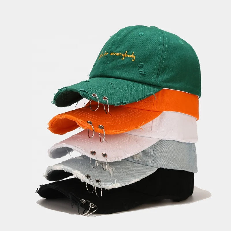Customise Iron Ring Unstructured Washed Baseball Cap Wholesale Design Cotton Distressed Dad Hat Cap