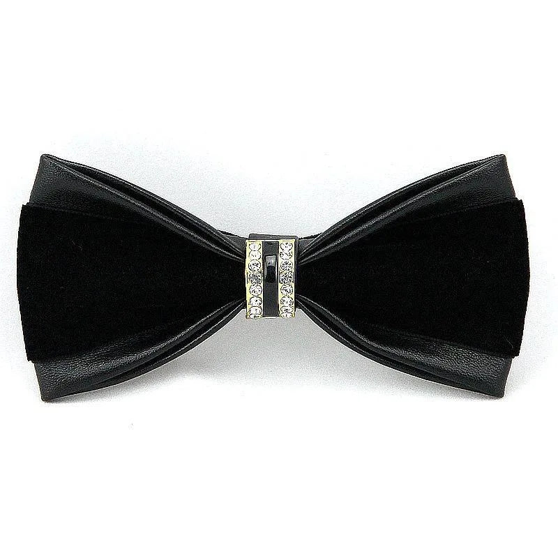 Luxurious Men's Double Layer Bow Tie Leather Flannelette With Inlaid Diamonds for Business or Weddings Parties Matches Suits