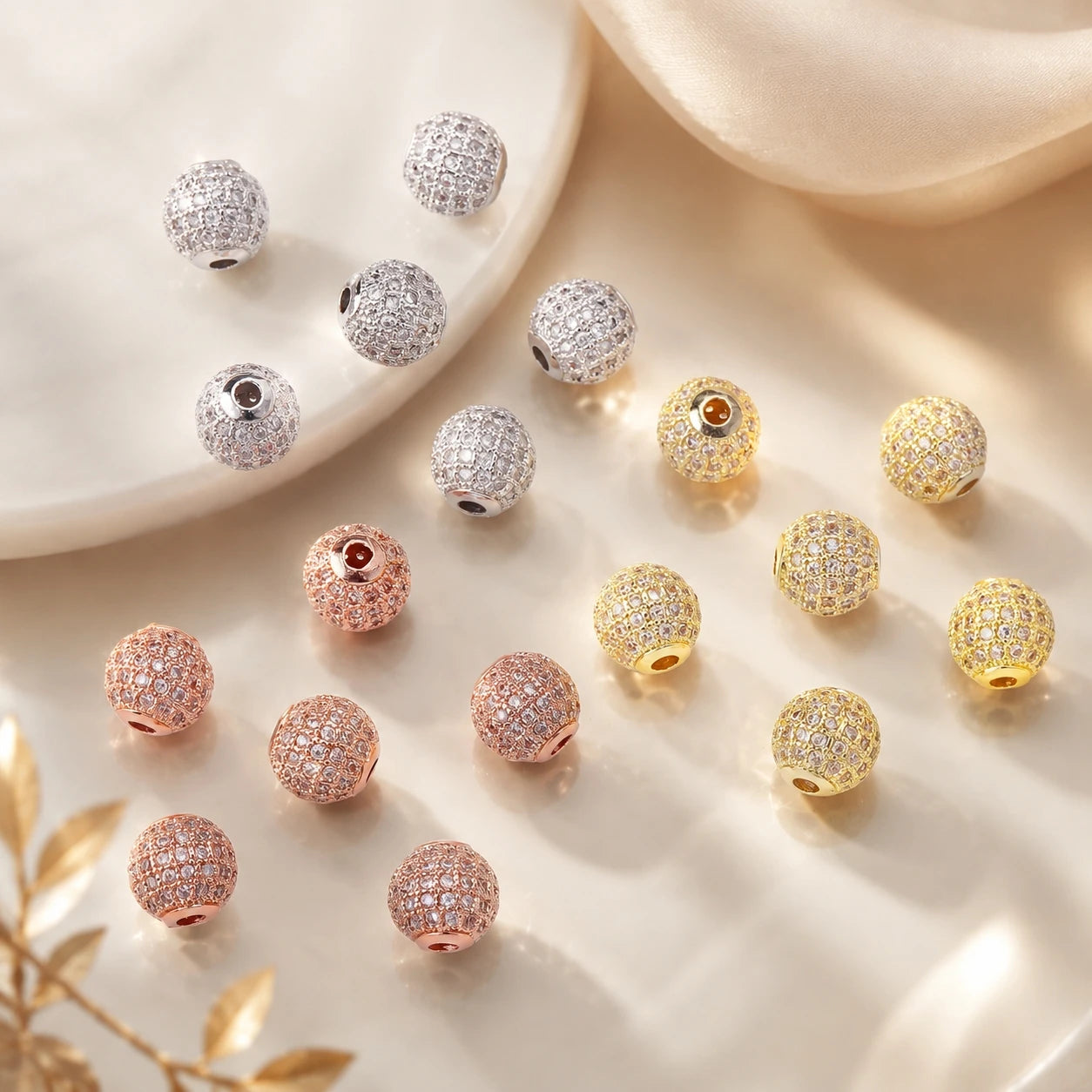 Premium Brass Micro Pave Cubic Zirconia Beads 6/8/10/12mm Round Sparkling CZ Spacer Beads for DIY Jewelry Making