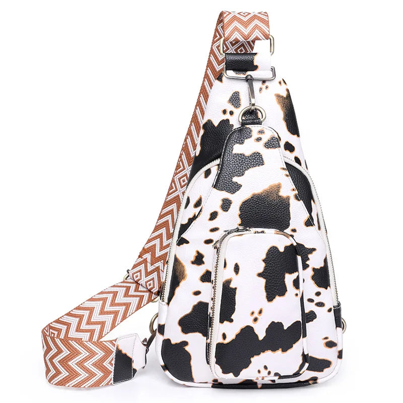 Cow Pattern Sling Bags for Women Shoulder Bag New Designs Vintage Crossbody Chest Bag Waterproof Fanny Pack