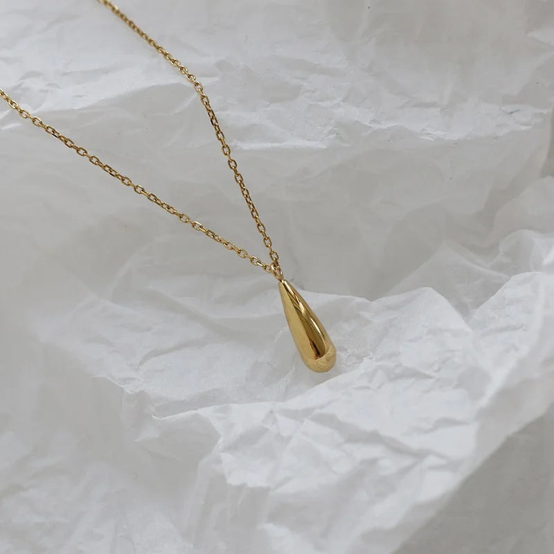 New Arrival Dainty Teardrop Necklace Stainless Steel 18K Gold Plated Minimalist Waterdrop Pendant Necklace Jewelry for Gifts