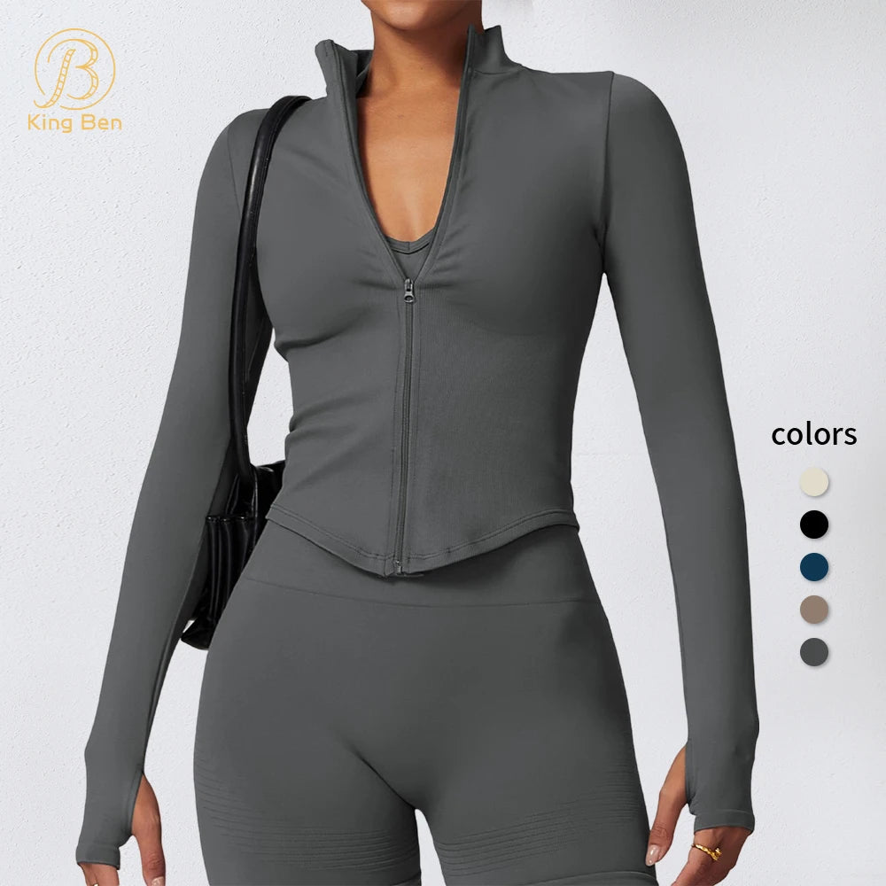 Custom Logo Plus Size Women  Gym Zipper Long Sleeve Yoga Jacket Women Seamless Breathable Fitness Yoga Top