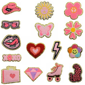 Cute Chenille Glitter Handmade Embroidery Iron-on Patch Roller Skates Diamond Lip Patches