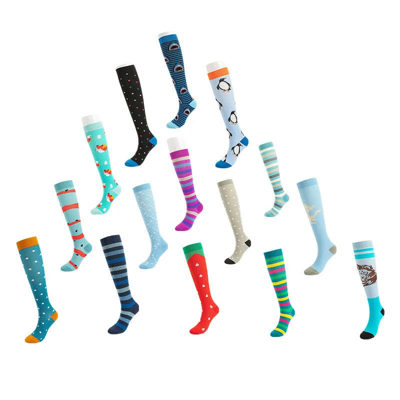 Unisex Colorful Sport Custom Men Women Football Sports Nursing Socks 15-20 Mmhg Running Compression Socks