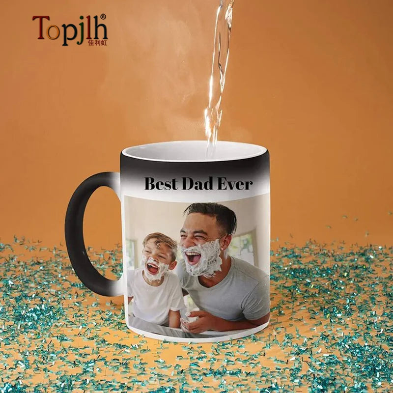 Topjlh Sublimation Blank 11oz Full Color Change Magic Mug Ceramic Camping Coffee Mug for Custom Print Campsite Promotions