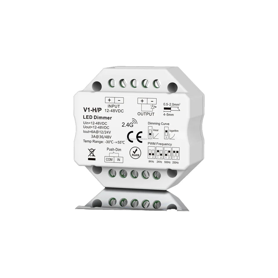 V1-H/P Single Color Manual LED Controller RF2.4G Wireless 8KHz 12VDC 6A Output Current Single Channel