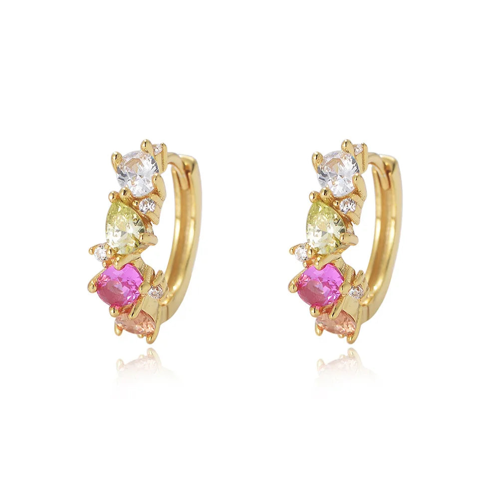 New Geometric Gold Silver Plated Zircon Earrings 925 Sterling Silver Multi Color Zircon Hoop Earrings