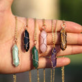 Custom Brass Wire Wrap Gemstone Hexagonal Pendant Pencil Healing Crystal Double Pointed Charms Reiki Chakra Bullet Necklaces