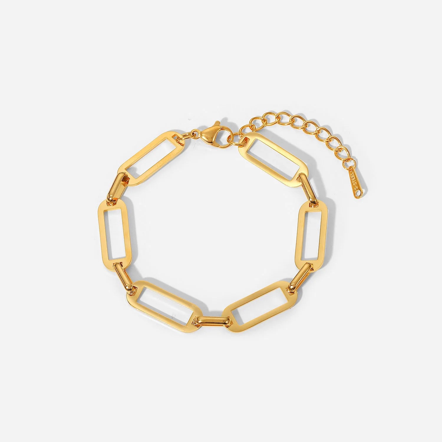 Elegant Stainless Steel Rectangle Chain Bracelet Bangles for Women18k Gold PVD Plating Handmade Link Chain