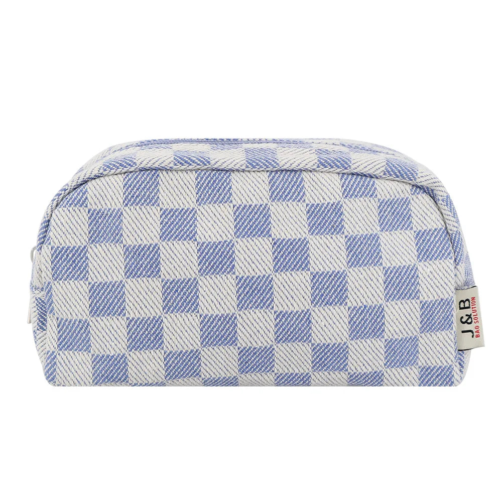 Fashion Cotton Bag Custom Label for Jewelry Ring Necklace Packaging Cotton Zipper Pouch with Checkerboard Logo