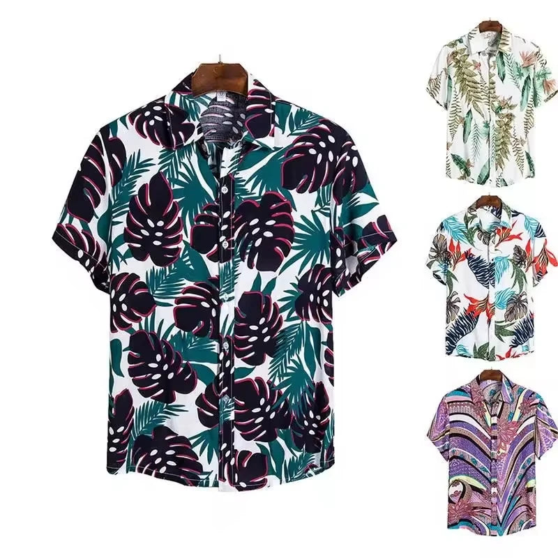 YUCHEN Summer Fashion Custom Men's Hawaiian Aloha Shirt Breathable Cotton Rayon Beach Wear with Screen Print Hawaiian Style