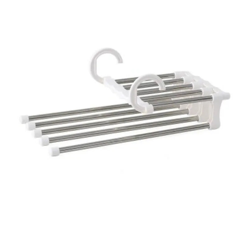 Multi-Functional 5 in 1 Adjustable Pants Tie Storage Shelf  Trouser Storage Rack Closet Organizer Stainless Steel Clothes Hanger