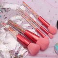 Make Your Own Brand Rose Golden Glitter Make up Brushes 5pcs Shiny Crystal Diamond Makeup Brush Set with PU Bag
