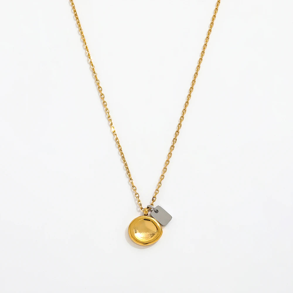JOOLIM Ready to Ship High End 18k Gold Plated Stainless Steel Two Tone Oval Tags Pendant Dainty Chain Necklace Fashion Jewelry
