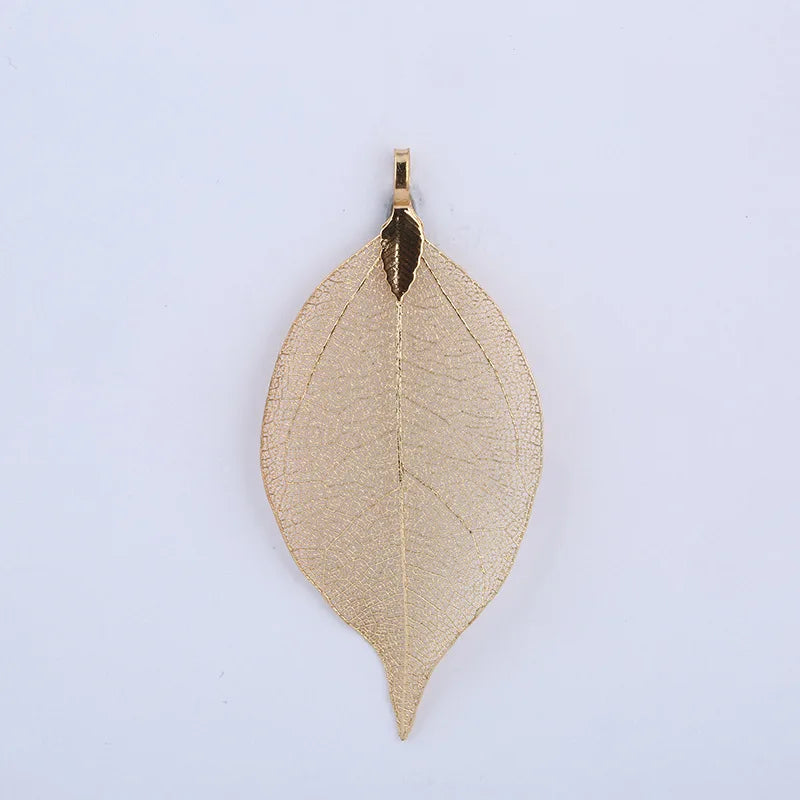 Pink Brown Orange Color Real Nature Leaves Leaf Hanging Silver and Gold Plated Pendants Charm for Jewelry Accessories