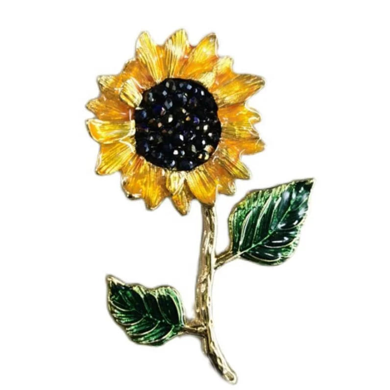2022 Fashion Accessory Botanical Floral Enamel Glaze Yellow Gold Vintage Summer Metal Sunflower Flower Gold Brooch for Women