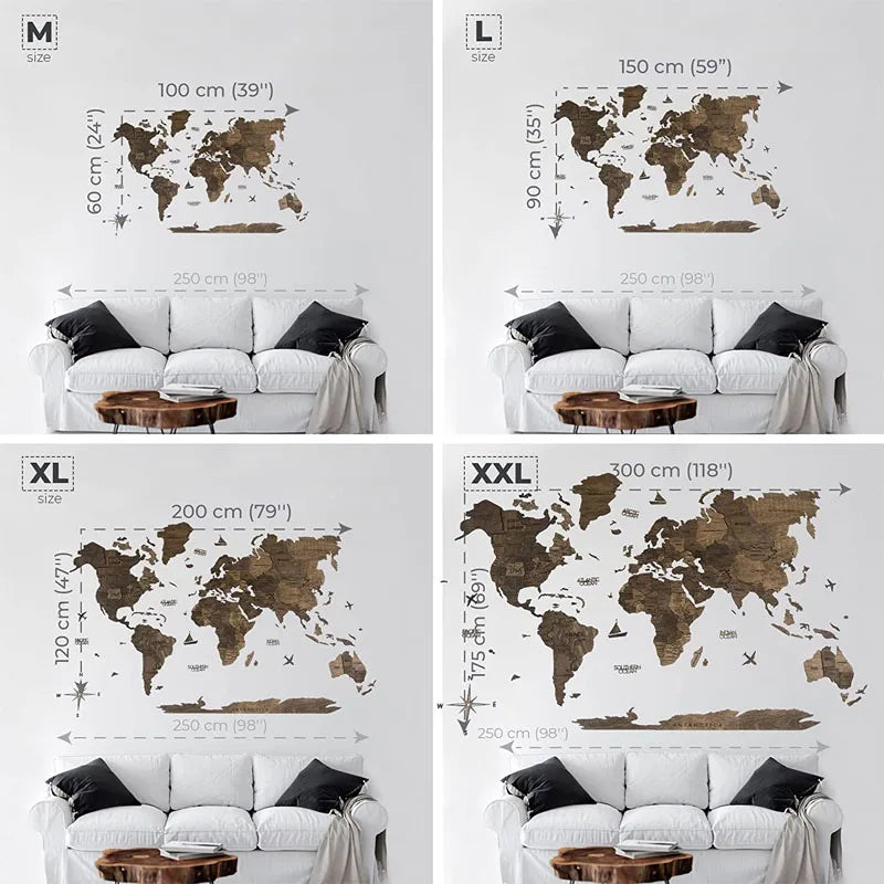Large Wood Wall Decor 3D Wood World Map Housewarming Gift Idea Wood Wall Art World Travel Map for Home & Kitchen or Office