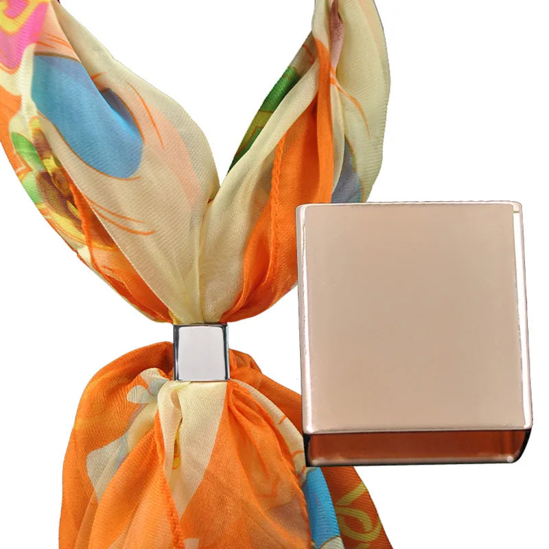Metal High Quality Jewelry Simple High Polished Copper Alloy Block Cube Square Shape Scarf Shawl Buckle Clip Brooch Rings