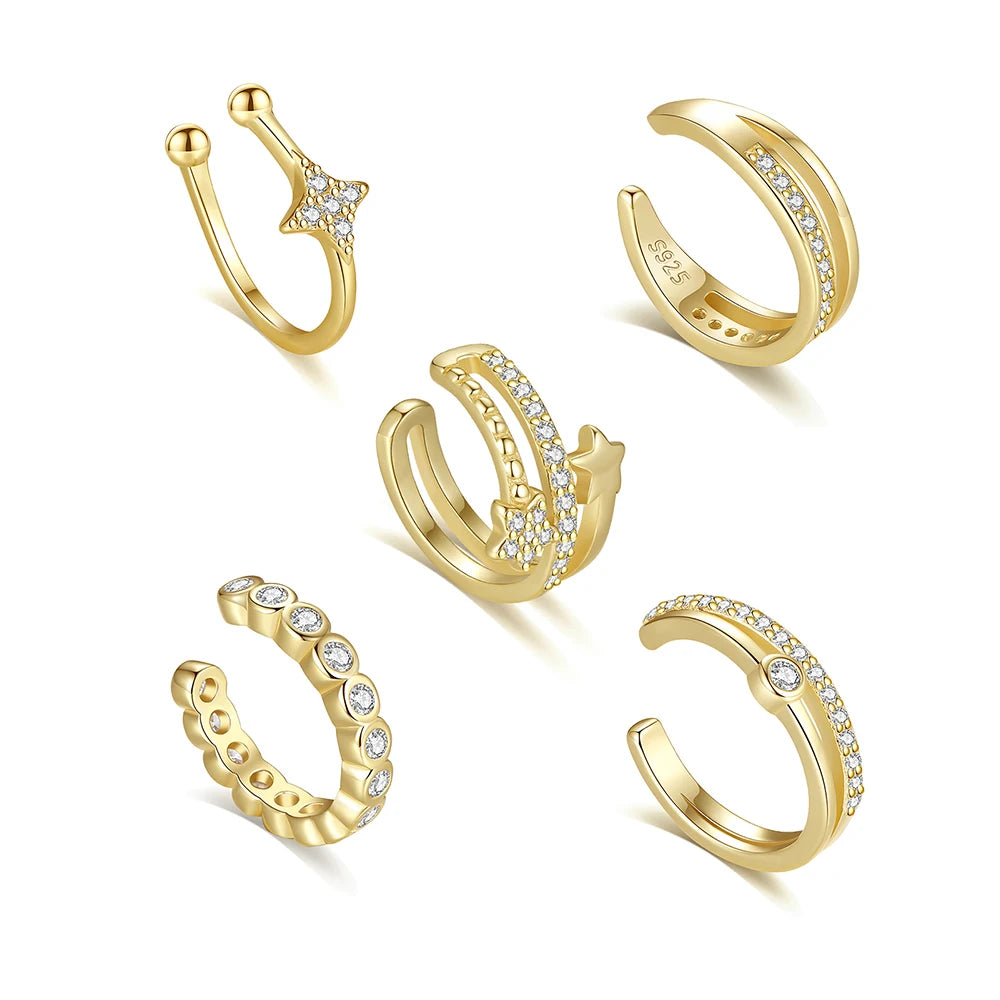 Daidan Earings Jewelry Women Earrings Silver Minimal Non Pierced 925 Zircon Clip on Ear Cuff Earrings