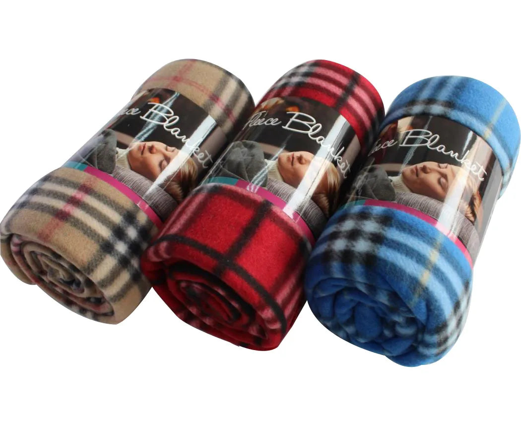 Wholesale 100% Polyester Fleece Plaid Blanket Striped Woven Style