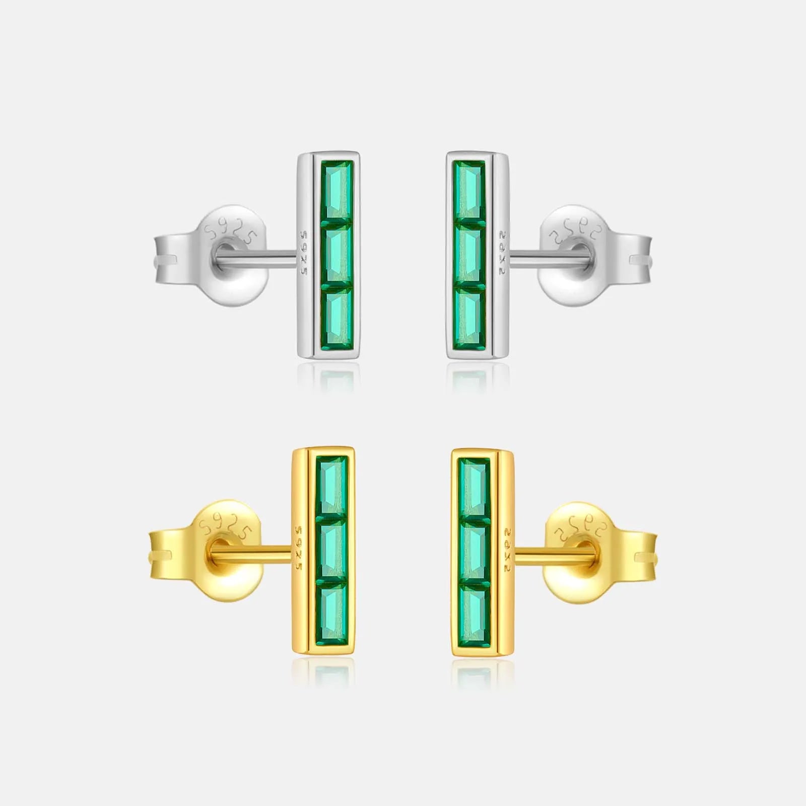 FUAMAY Fashion 18K Gold Plated 925 Sterling Silver Stud Earrings Green Cubic Zirconia Geometric Earrings