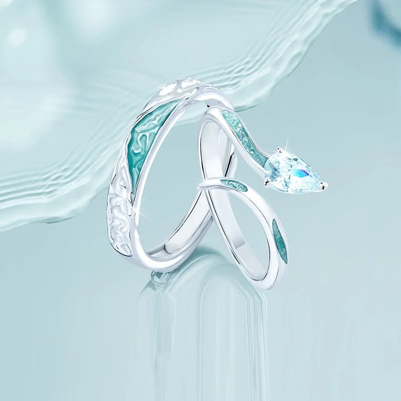 925 Silver Plated Snake Design Couple Ring Men Women Couple Open Adjustable Ring Romantic Trendy Valentine's Love Promise Gifts