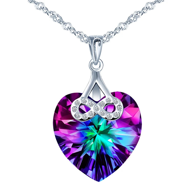 Christmas Women Gift love pink Stone Heart Pendant 925 Sterling Silver Custom Heart Diamond Necklace