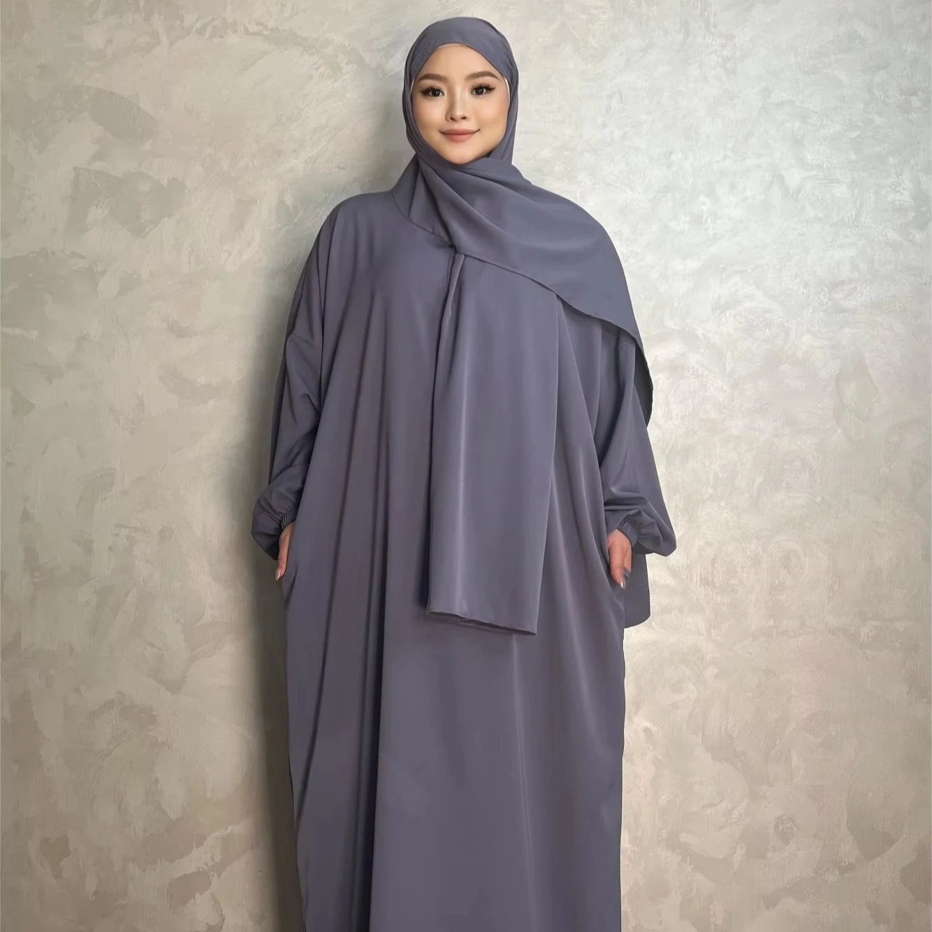 LM003 Hooded Abaya Hijab Attached With Pockets Muslim Jilbab Prayer Dress 1 Piece  Jabab Prayer Dress Modest