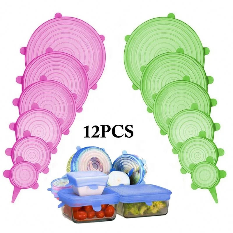 12pcs Reusable Silicone Bowl Food Cover Elastic Stretch Adjustable Bowl Lids Kitchen Wrap Seal Fresh Keeping Silicone Cookware