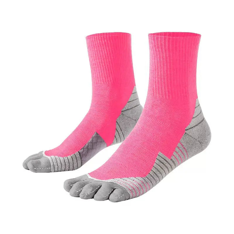 Custom Logo Digital Printing Autumn Crew Five Toe Socks Coolmax Breathable Running Socks for Marathon Performance Wholesale