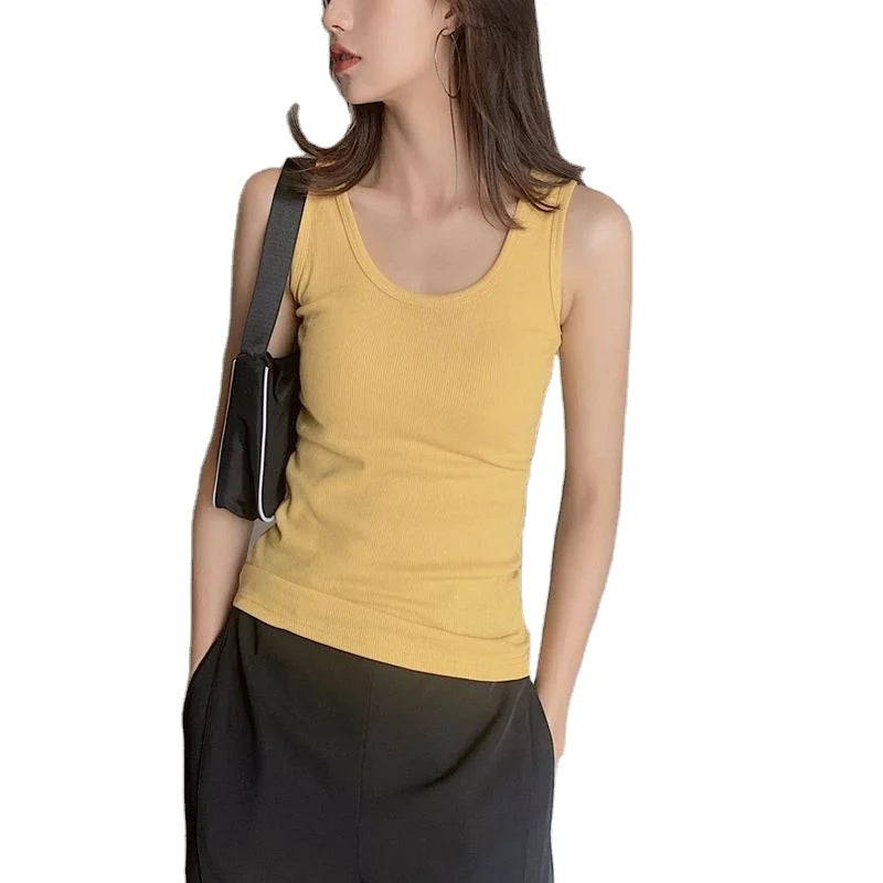 Wholesale Women Girls Summer Hot Sales Knitted Vest Sleeveless Underwaist Pure Solid Color Simple Tops tank Top Casual Vest