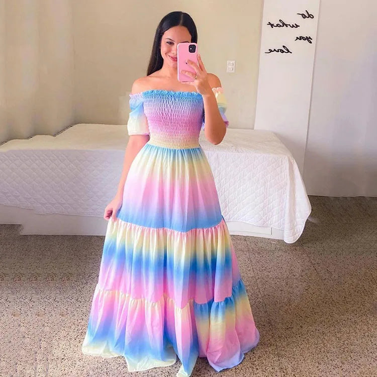 Women's Latest Stylish Casual Summer Dress Floral Print Tube Top Long Pleated Backless Solid Color Floral Printed Floral Print