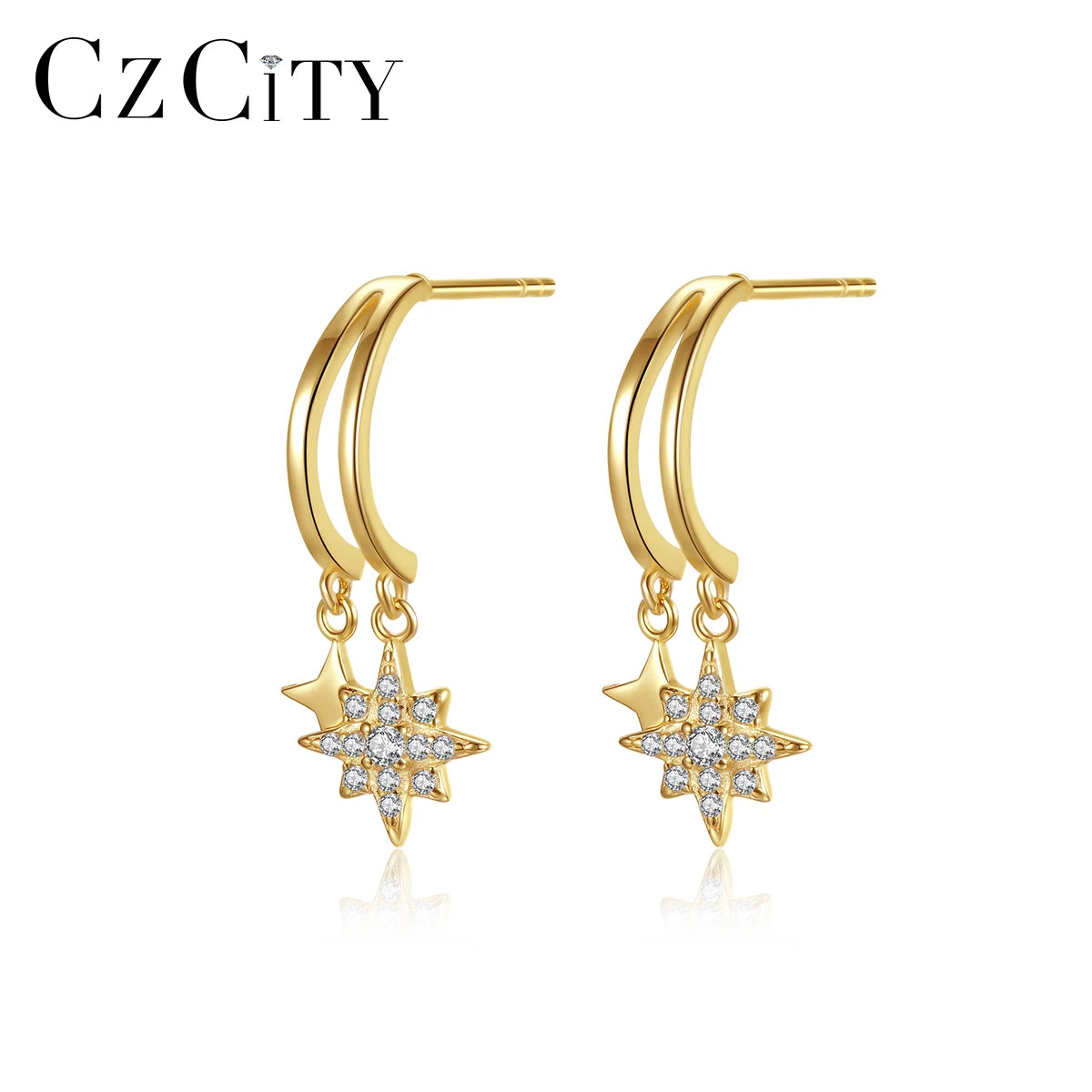 CZCITY Woman Jewelry Dangle Drop Stylish Fashion Trendy Vintage Gold Earing Korean Zircon Earring Cubic