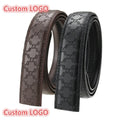 LQbelt Custom Design Full Cover LOGO Genuine Leather Belt Strap Men's Automatic Buckle Belt Without Buckles Ratchet Factory