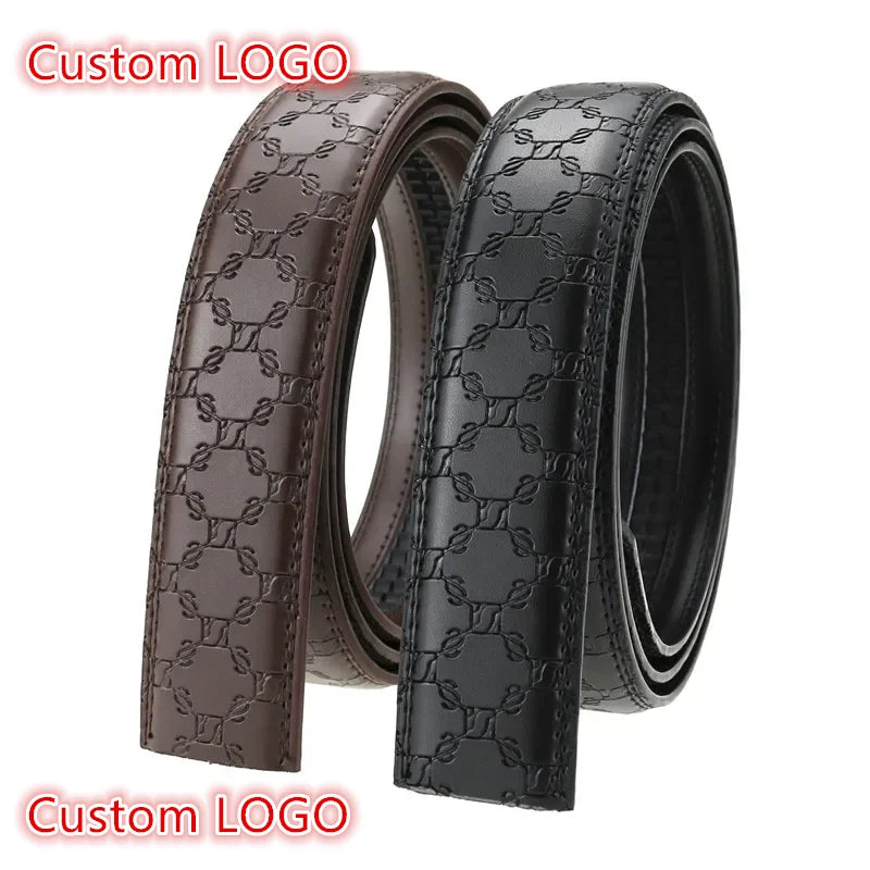 LQbelt Custom Design Full Cover LOGO Genuine Leather Belt Strap Men's Automatic Buckle Belt Without Buckles Ratchet Factory