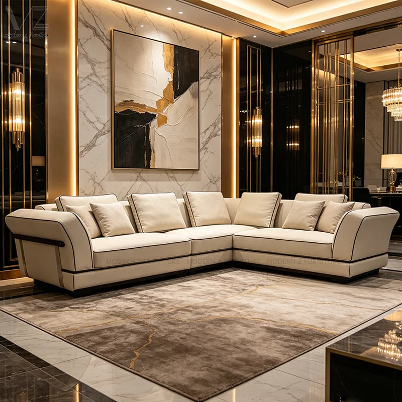 Wholesale Leisure Modern Canaps Salon Living Room Furniture Modular Saddle Leather Living Room Couch l Shape Corner Sofa