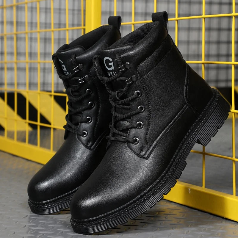 GUYISA Outdoor Safety Boots Thickened Warmth and Wear-resistant Rubber Soles Anti-puncture Steel Toe Safety Work Boots
