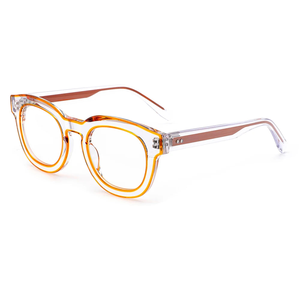 2024 Latest Luxury Ladies Transparent Orange Acetate Glasses Diamond-Face Shape Eyewear Stylish Fashionable Design for Women