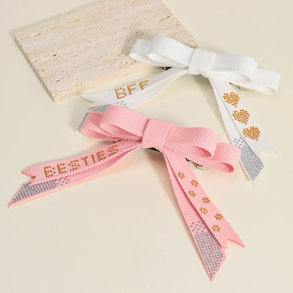 2025 Fashion Best Friend Handmade Woven Hairpin Hair Band Personalized Charm Hot Stamping Letter Bow Hair Accessory for Women