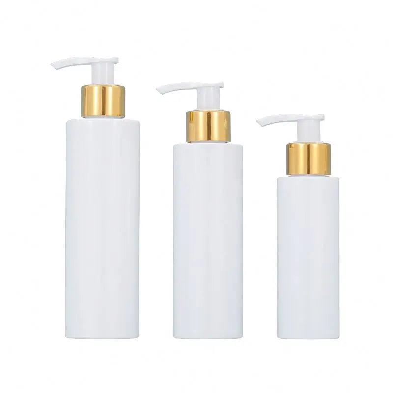 100-150ml White Round Flat Shoulder Lotion Pump Bottle Plastic Cosmetic Bottle Packaging Shampoo and Shower Gel Bottle