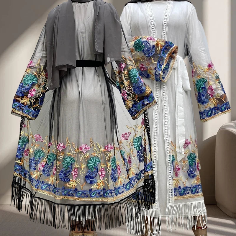 1904# Summer Super Lightweight Floral Abaya Cardigan 4 Different Patterns Embroidered Front Open Abayas for Muslim Women