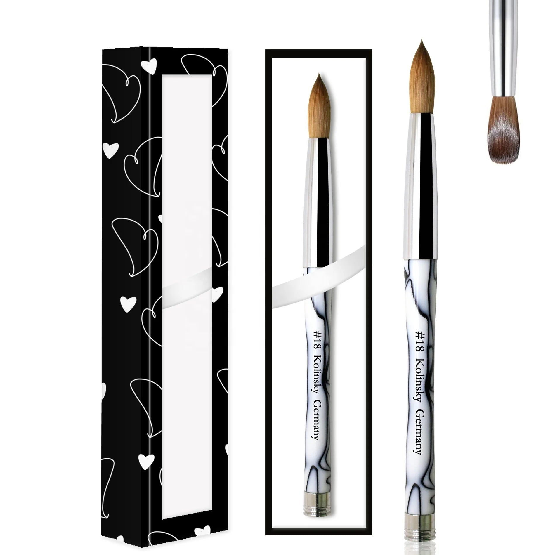 New Products Marble Handle 100% Pure Kolinsky Acrylic Nail Brush Custom Private Label Round 3D Acrylic Brush for Nail Powder
