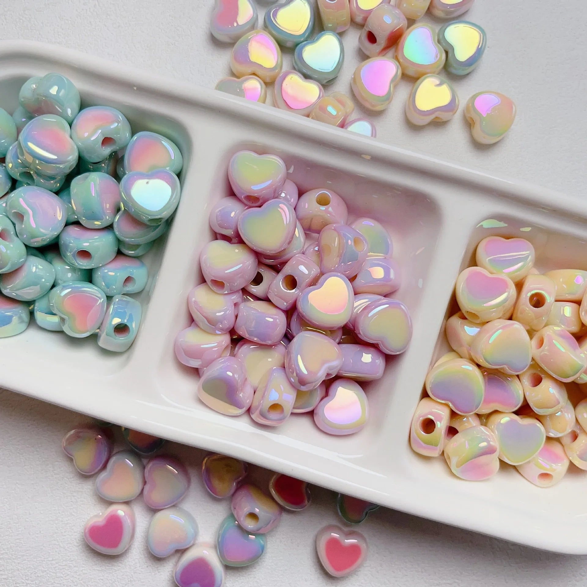 Factory Direct Sales rainbow Color Heart Shape Acrylic Beads  High Quality Big Hole Acrylic Beads for Bracelet Diy