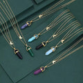 CSJA Fashion Jewelry Stainless Steel Double Layer Crescent Moon Natural Healing Point Quartz Crystal Necklace Pendant H046