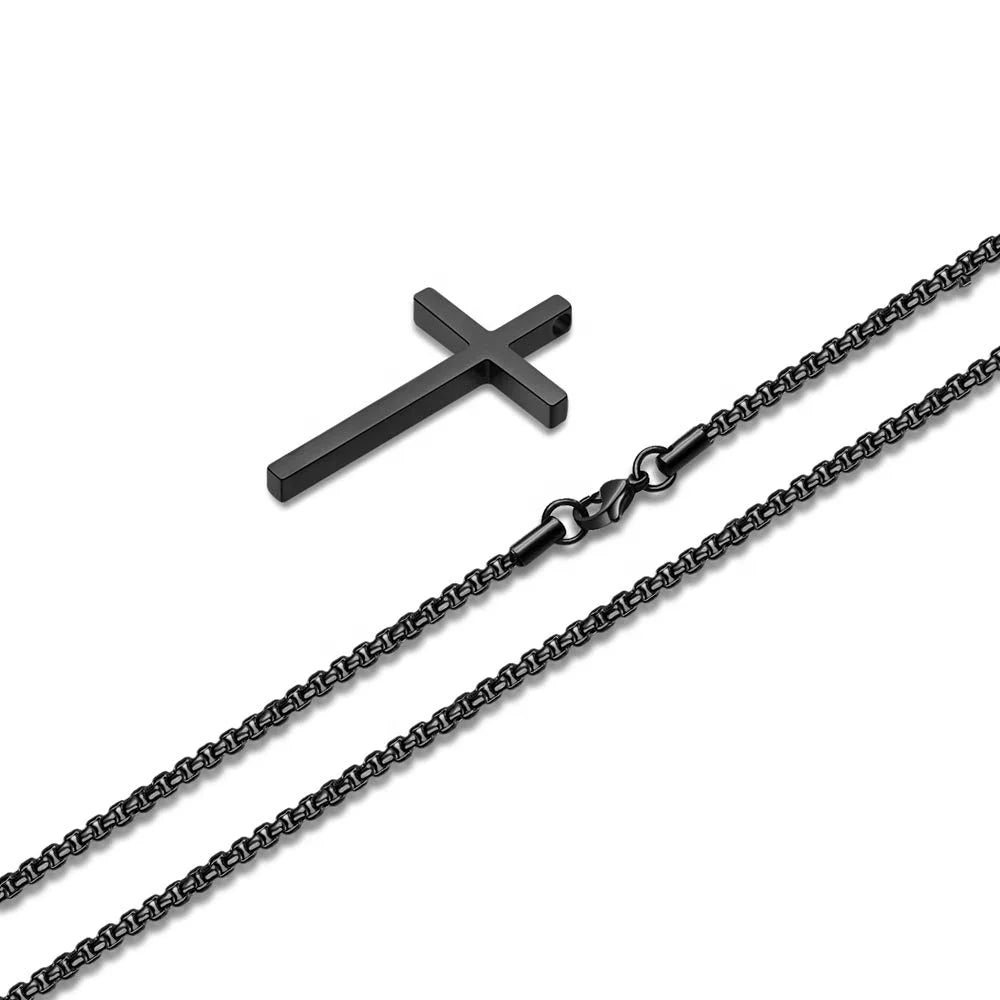 Wholesale High Polished Pendant Black Necklace Stainless Steel Cross Pendant