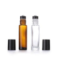 Black Plastic Lid Frosted Transparent Amber Cosmetic Packaging 10ml Black Holder Silver Steel Roller Ball Glass Perfume Bottle